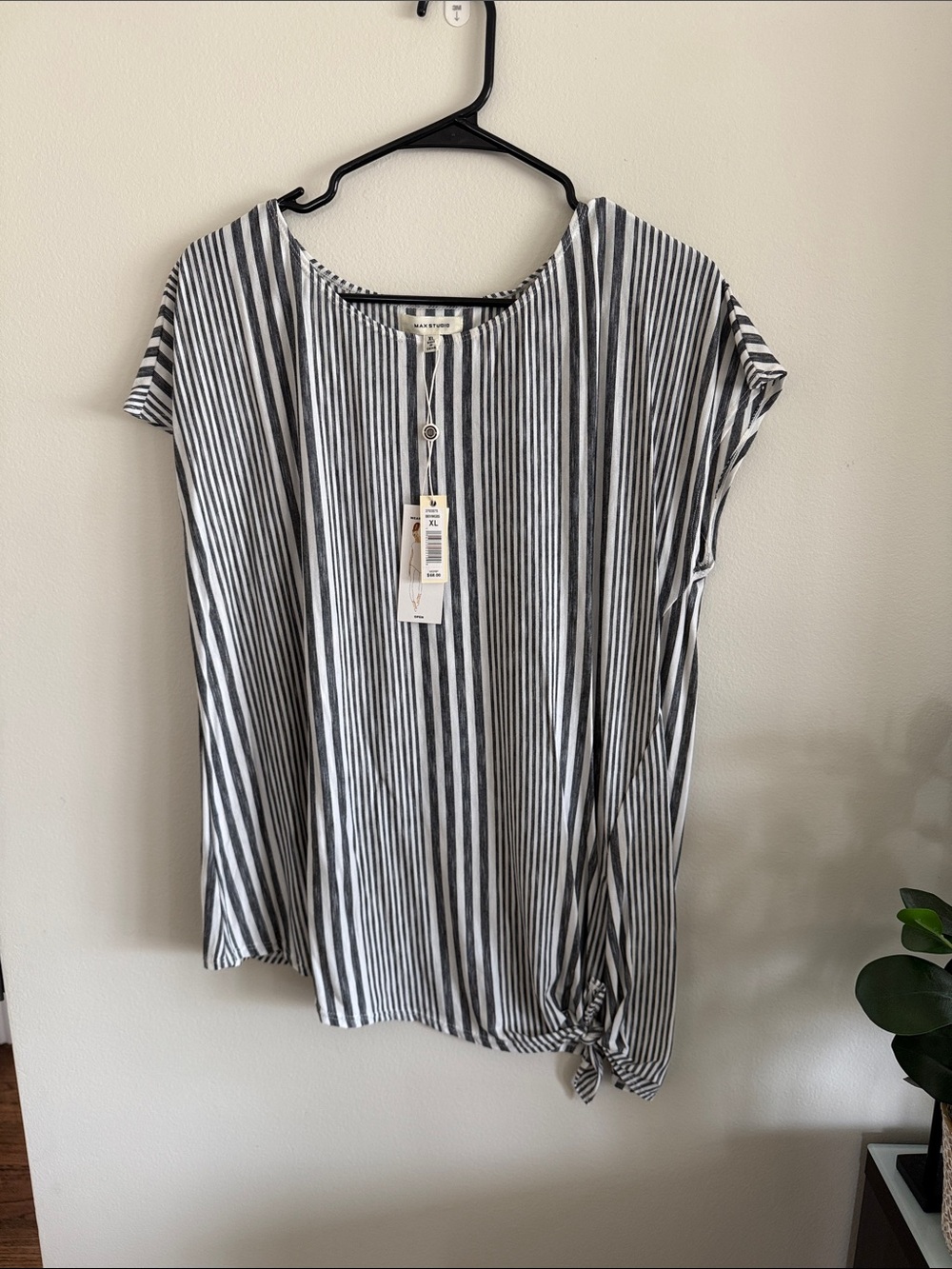 Max Studio Black & White Vertical Stripe Tie-Knot Tunic